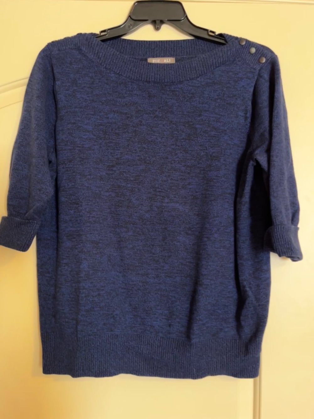 Roz & Ali Navy Button-Shoulder Scoop Neck Sweater